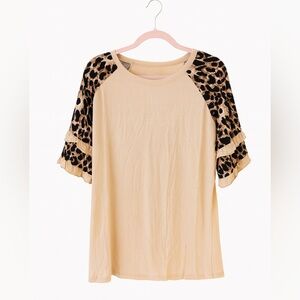 NEW! 🐆 RUFFLED LEOPARD 🐆 SLEEVE PATCHWORK TOP - APRICOT
